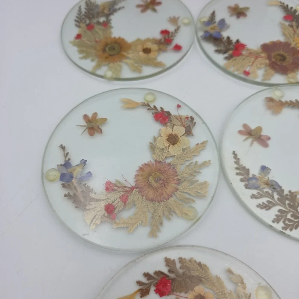 Vintage Pressed Wild Flower Coasters Set Of 8 Boho Cottage Core 4